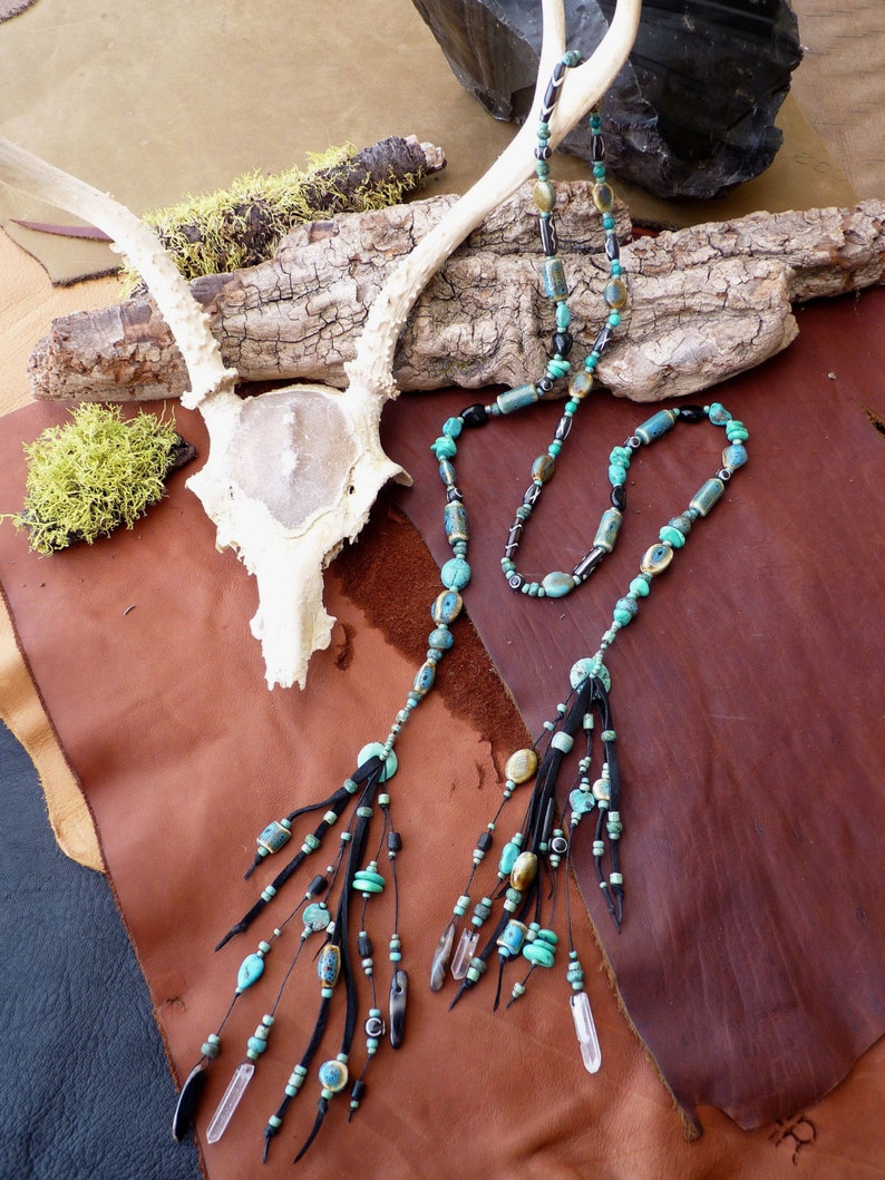 Turquoise Prayer and Meditation Beads Vintage Beads OOAK Tribal Fusion Talisman Jewelry Amulet Spirit Necklace Wiccan Ancient Wisdom