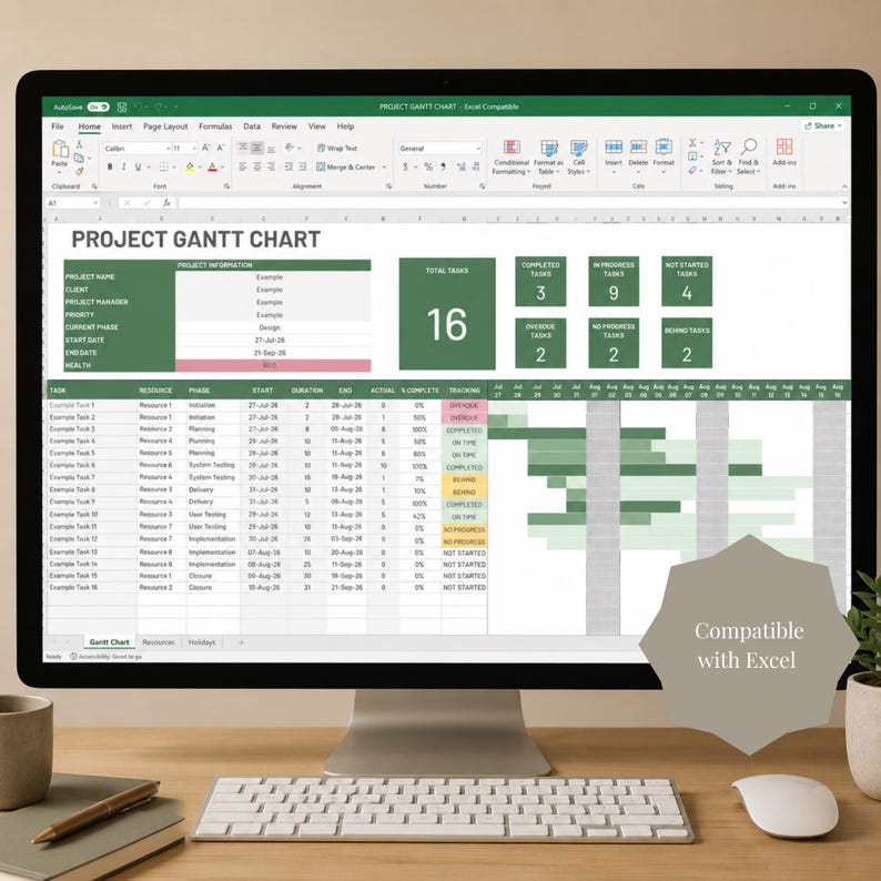 Easy to Use Automated Gantt Chart Planner - Project Management - Etsy
