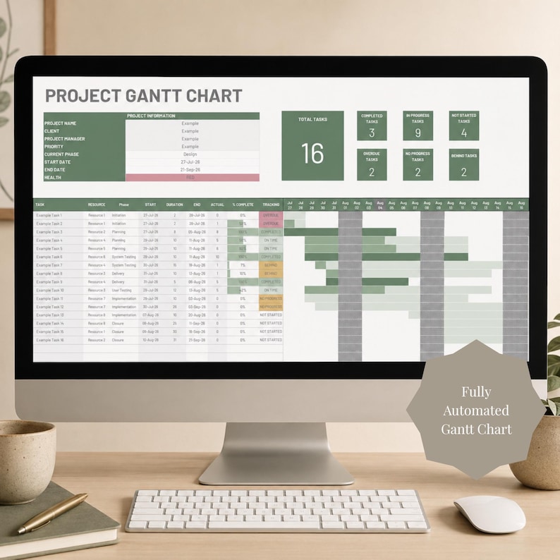 Easy to Use Automated Gantt Chart Planner - Project Management - Etsy