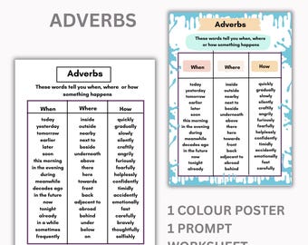 Educational Printables, Activities, Home schooling, Adverb Literacy Poster, Grammar & Writing Resource (Digital Download)
