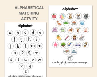 Educational Printable, Activity Bundle, Worksheet, EYFS, Kindergarten Alphabet Matching Activity, A-Z Picture Cards (Digital Download)