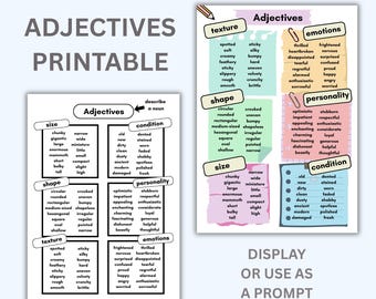 Educational Printable, Adjective Educational Poster, Grammar Word Class, Classroom Display (Digital Download)