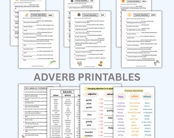 Educational Printable, Activity Bundle, book,English Adverb Educational Posters, Grammar Worksheets, Writing Skills (Digital Download)