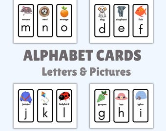 Educational Activities, worksheets, Home school Learning, Alphabet Flashcards, A-Z, Preschool Phonics Learning Cards (Digital Download)