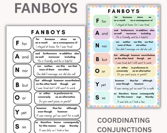 Educational Printable, Worksheet, hoe Schooling, Fanboys Conjunctions Poster – English Grammar, KS1 KS2 Writing Aid (Digital Download)