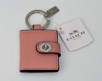 NWT New COACH Pale Pink Leather Trunlock Mini Picture Photo Frame Keychain