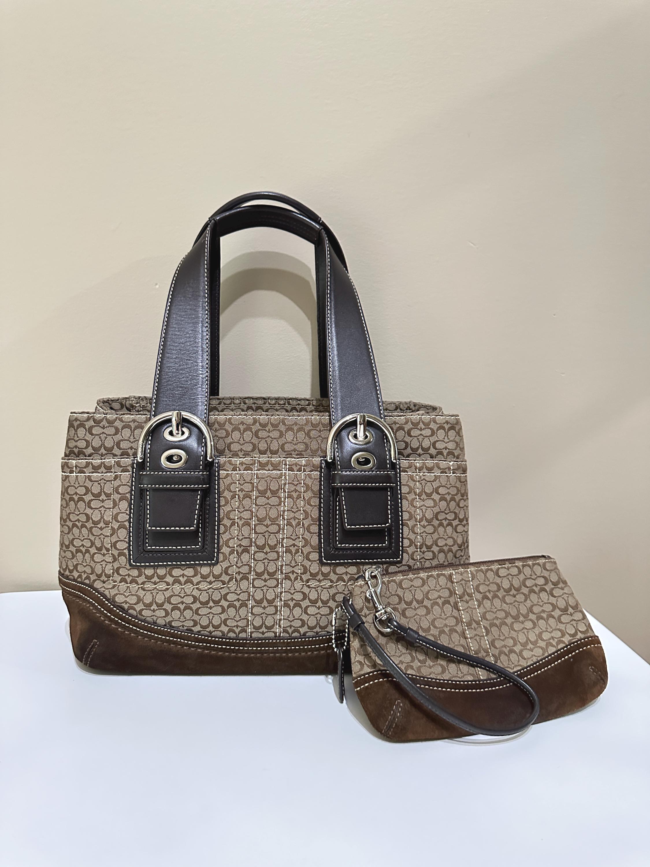 バッグ Coach Soho Stripe Suede Wristlet Bag Coach Soho Suede Bag - Etsy Canada