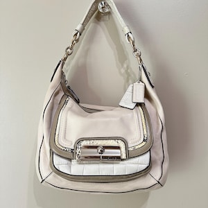 ヴィンテージ COACH クリスティン スペクテーター レザー ホーボー ショルダーバッグ アイボリーグレー パイソン型押し 16803 Y2K