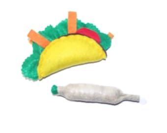 Cat Toys - Felt Catnip Joint And Taco  - Available in Catnip, Lemongrass, SilverVine, Valerian, and Honeysuckle