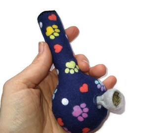 Cat Toys - Flannel Catnip Bong - Bong cat toy - dk blue paw print