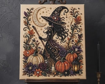 Halloween Diamond Painting Kit, 3D Beaded Rhinestone Art, Spooky Ghost Pumpkin Highland Cow Black Cat Fall Craft, DIY Gem Art Decor Gift