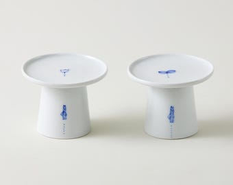 Korean Hand-Painted White Porcelain Soban Tray | Small Footed Dessert Stand