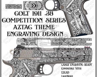 Wzór grawerunku Colt 1911 .38 | Plik wektorowy z czaszką Majów (pobranie cyfrowe)