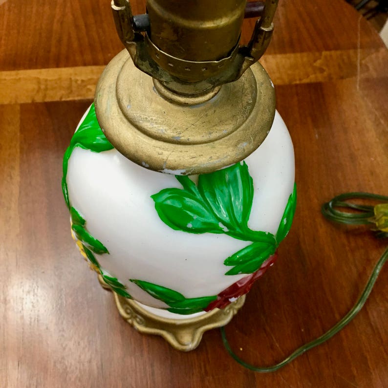 Colorful Vintage Boho Style Painted Table Lamp Just add Shade Working Electrical Painted Flowers