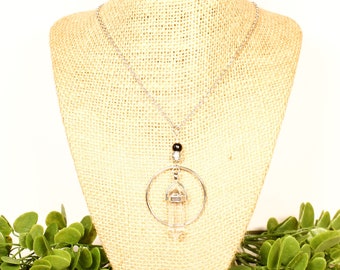 Crystal necklace, gemstone necklace, crystal point pendant, witchy necklace, clear stone necklace, gemstone pendant, long necklace