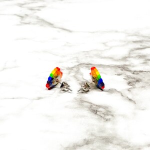 Pride earrings, rainbow heart studs, gay pride earrings, multicolor earrings, lgbt earrings, novelty earrings, rainbow studs, polymer clay image 3