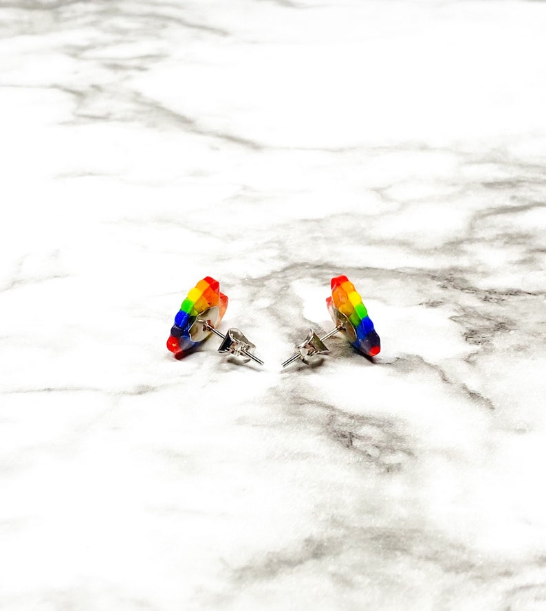 Pride earrings, rainbow heart studs, gay pride earrings, multicolor earrings, lgbt earrings, novelty earrings, rainbow studs, polymer clay image 3