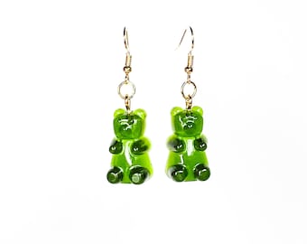 Gummy bear earrings, gummy bear, candy earrings, bear earrings, gummy bear jewelry, novelty candy earrings, resin jewelry, resin earrings
