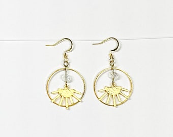 Brass sunburst earrings, sunburst earrings, brass drop earrings, brass earrings, brass charm earrings, gold sunburst earrings, gold drop