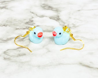 duck earrings, rubber duck, blue duck earrings, animal earrings, weird earrings, aesthetic earrings, toy earrings, duck charm, cottagecore