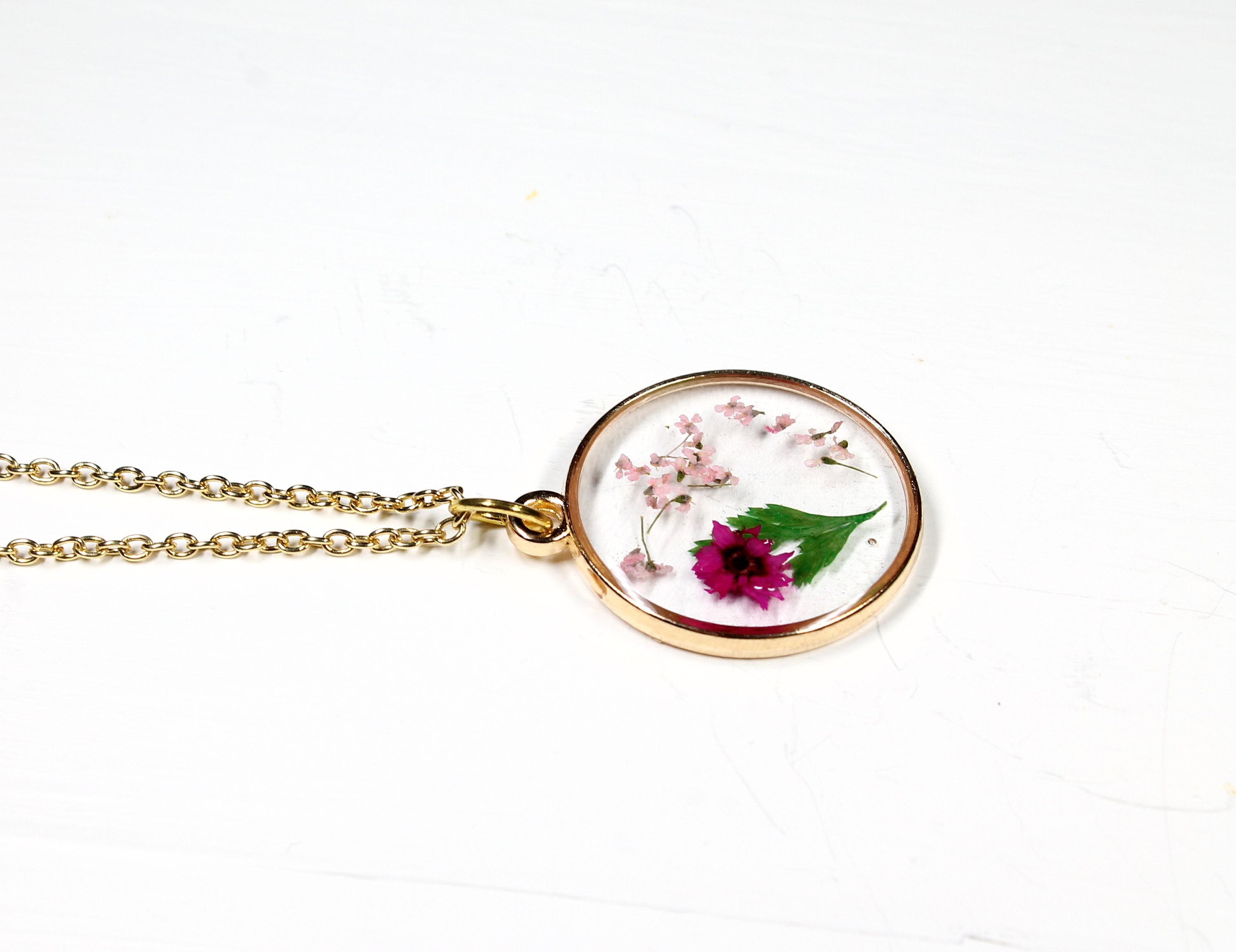 Pressed Flower Necklace, Flower Necklace, Resin, Resin Pendant, Real