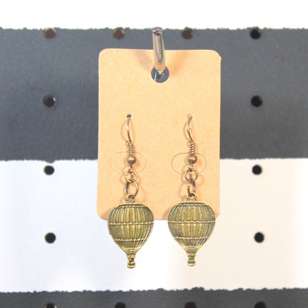 bronze hot air balloon earrings, antique bronze, hot air balloons, charm earrings, drop earrings, bronze earrings, balloon earrings, bronze