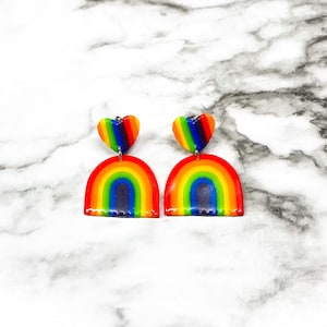 Pride earrings, rainbow heart studs, gay pride earrings, multicolor earrings, lgbt earrings, novelty earrings, rainbow studs, polymer clay