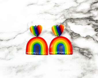 Pride earrings, rainbow heart studs, gay pride earrings, multicolor earrings, lgbt earrings, novelty earrings, rainbow studs, polymer clay