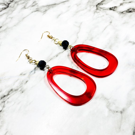 Resin Earrings Red Resin Earrings Statement Earrings Epoxy