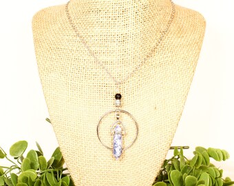 Crystal necklace, gemstone necklace, crystal point pendant, sodalite necklace, stone necklace, sodalite pendant, long necklace, blue stone