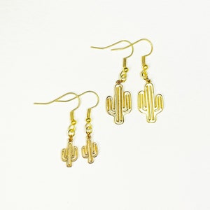 Gold cactus earrings cactus earrings, small, tiny earrings, gold cactus earrings, gold plated, succulent earrings, charm earrings, cacti image 5