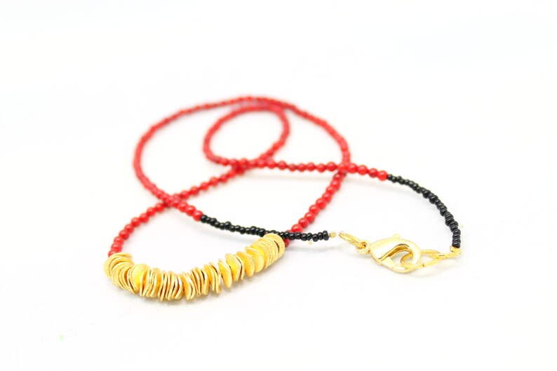 accent necklace red beaded gold disc accent necklace beaded necklace red necklace metallic gold disc beads red and black red and gold