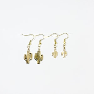 Gold cactus earrings cactus earrings, small, tiny earrings, gold cactus earrings, gold plated, succulent earrings, charm earrings, cacti image 3