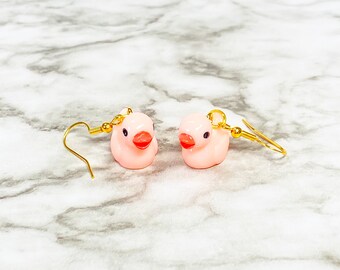 duck earrings, rubber duck, peach duck earrings, animal earrings, weird earrings, aesthetic earrings, toy earrings, duck charm, cottagecore