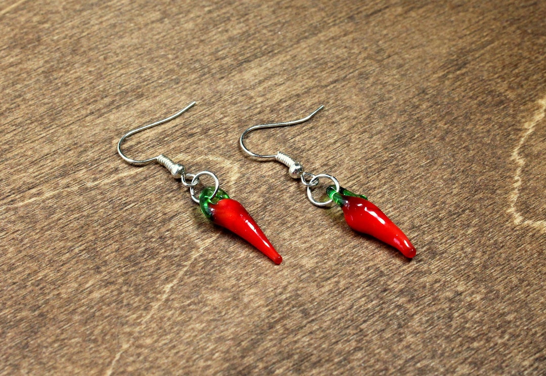 Chili Pepper Earrings Glass Earrings, Small Earrings, Red Pepper, Chili