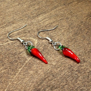 chili pepper earrings glass earrings, small earrings, red pepper, chili pepper, food earrings, pepper earrings, food jewelry, peppers image 1