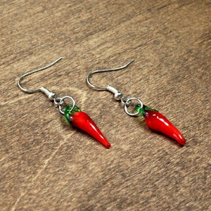 chili pepper earrings - glass earrings, small earrings, red pepper, chili pepper, food earrings, pepper earrings, food jewelry, peppers