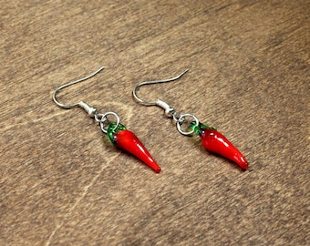Novelty red chilli pepper earrings chilli jewellery in the UK May birthday gift for her stainless steel fruit earrings