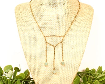 Gemstone beaded necklace, bronze chain necklace, antique bronze necklace, gemstone focal necklace, boho necklace, Renaissance necklace