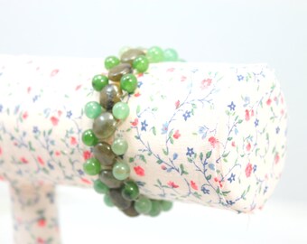 green aventurine stone weave bracelet - natural, gemstone, stone jewelry, stone bracelet, aventurine, beaded bracelet, weave, ladder, green