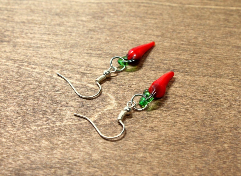 chili pepper earrings glass earrings, small earrings, red pepper, chili pepper, food earrings, pepper earrings, food jewelry, peppers image 6