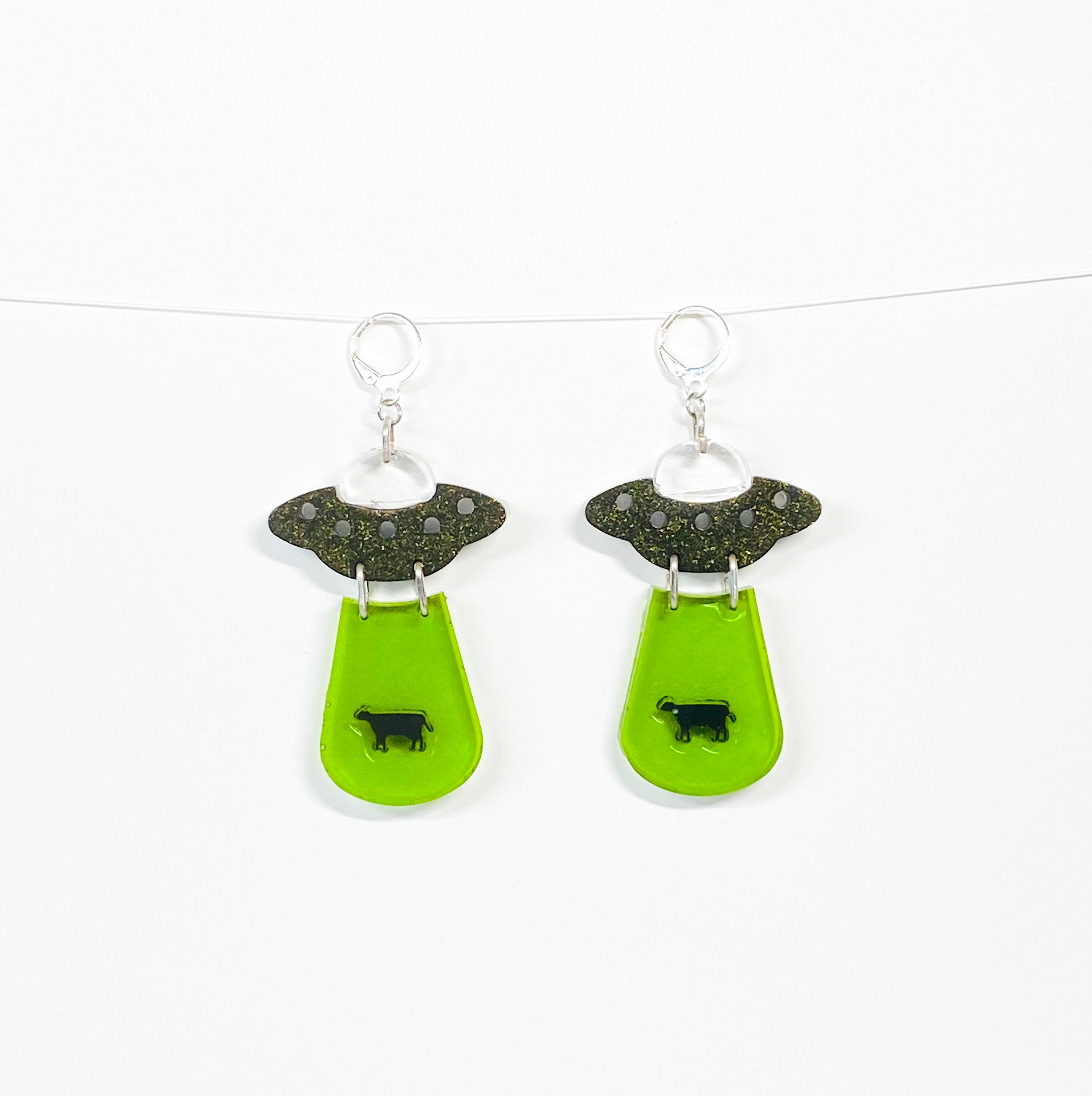 UFO Earrings Alien Earrings Alien Abduction Cow Earrings Alien