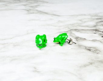 Frog earrings, frog studs, stud earrings, animal earrings, cottagecore, cottagecore earrings, frog jewelry, frog gift, weird earrings