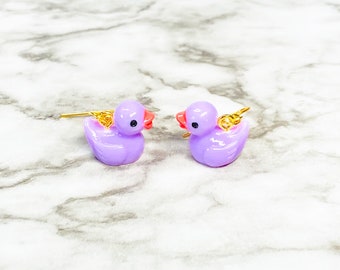 duck earrings, rubber duck, purple duck earrings, animal earrings, weird earrings, aesthetic earrings, toy earrings, duck charm, cottagecore