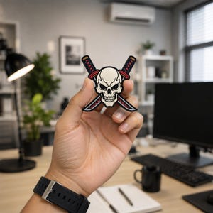 Tactical Samurai Skull PVC Patch - Crossed Katana Morale Patch for Backpacks, Hats & EDC Gear - Durable Rubber Hook and Loop Emblem