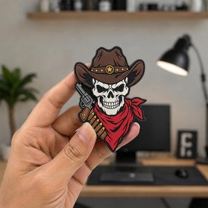 Cowboy Skull PVC Morale Patch – Western Outlaw Skeleton Emblem (Hook and Loop)