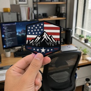 Hexagon Mountain American Flag PVC Patch, Tactical Rubber Gear, Backpacks, Hats