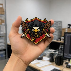 Tactische PVC-patch met capuchon en adelaar-motief, klittenbandsluiting, geschikt als moreel badge voor rugzakken, jassen en andere uitrusting.