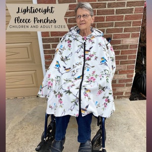 Lightweight Fleece Wheelchair Poncho: Zipper Front, Optional Hood