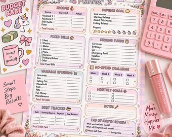 Kids Budget Planner Printable, Unicorn Allowance Tracker, Savings Chart for Kids